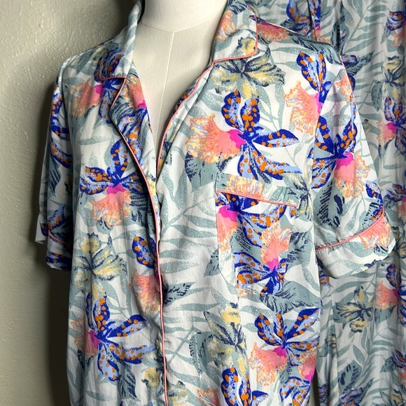 Isaac Mizrahi Sleepwear 2pc Tropical Floral Short Sleeve Pajamas Pj’s Set Sz L - Picture 6 of 13